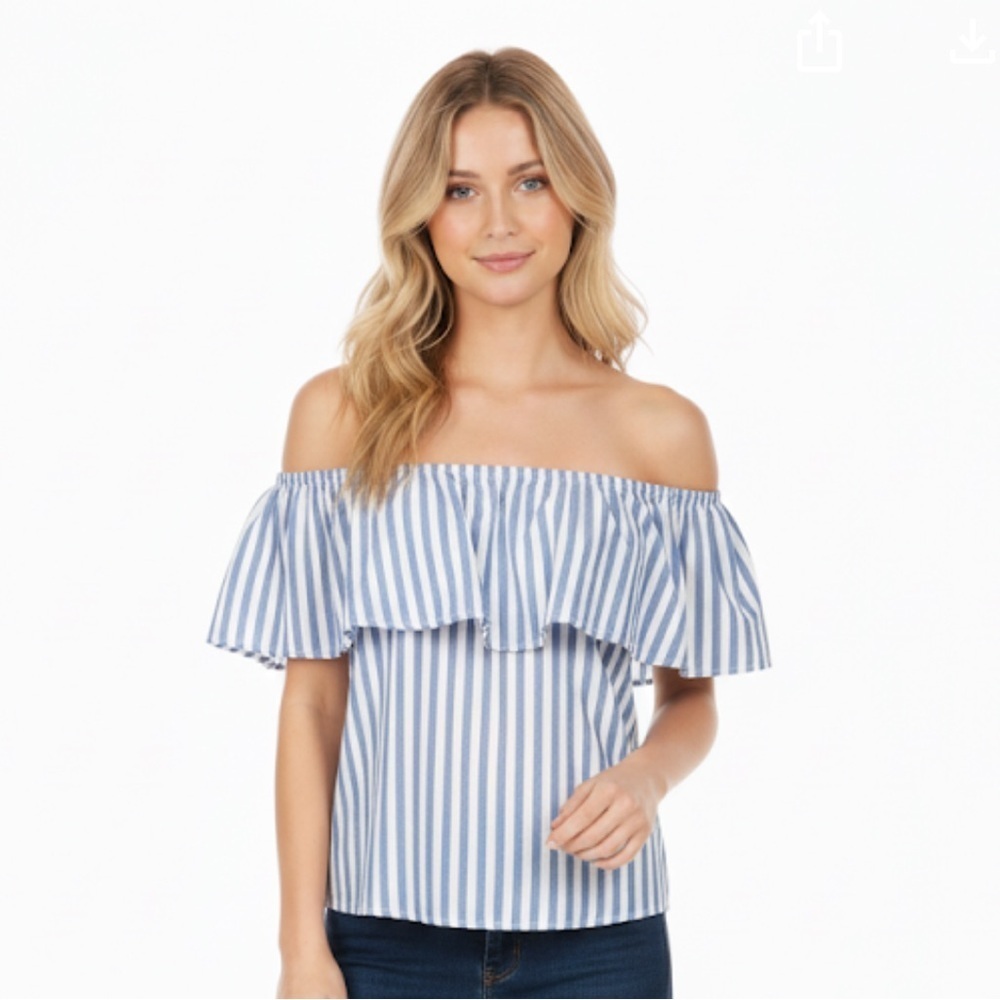 Velvet Heart small blue stripe off shoulder top